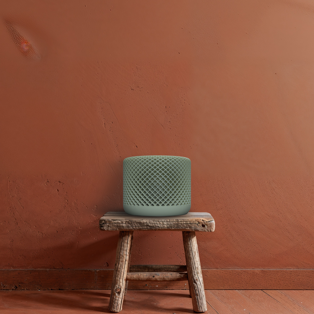 3D pot Nido op een houten stoel, hoogte 14,5 cm, diameter 18 cm, geschikt voor planten.